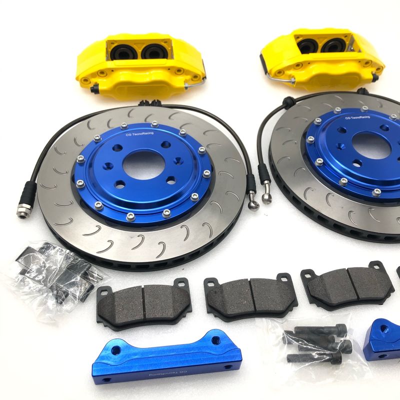 16in Rear Wheel 7600 4 Pot Brake Kit 300x24mm Yellow Blue